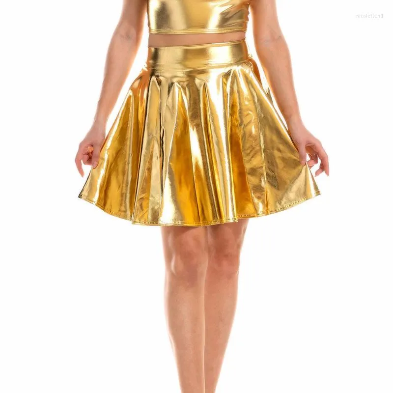 Skirts CUHAKCI Mini Summer Pleated Women Shiny High Waist Ladies