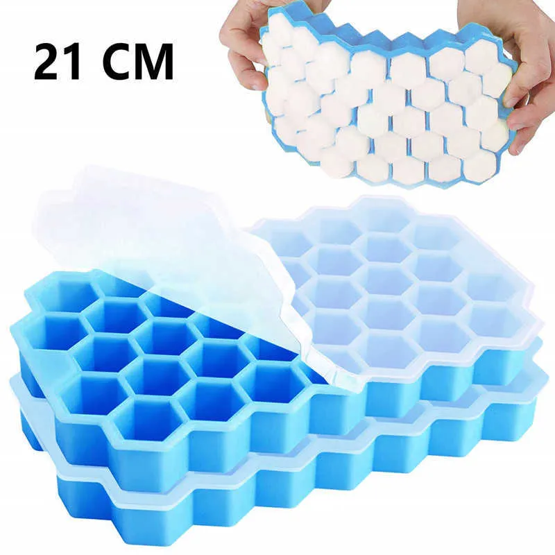 Herramientas para helados, 37 cubitos de hielo, bandeja de molde de hielo de silicona, máquina de hielo sin BPA, cubitos de hielo de nido de abeja de fácil liberación Z0308