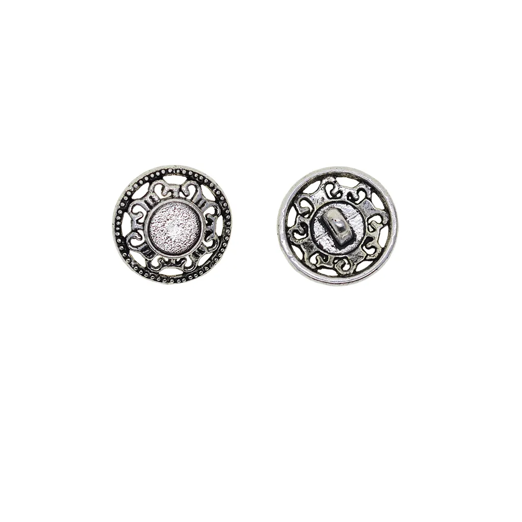 Nyckelringar 30 datorer Tibetansk silver 18mm 0,7 tum rund tom 8mm Bezel Garmentkläder Fästning Sy 1 håls knappar DIY