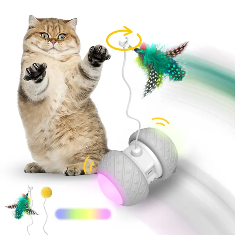 Actividad Cat Toys Interactive Electric Rolling Pet automático Smart Teaser Gatito LED LED para S Play Scratch USB CARGA 230309