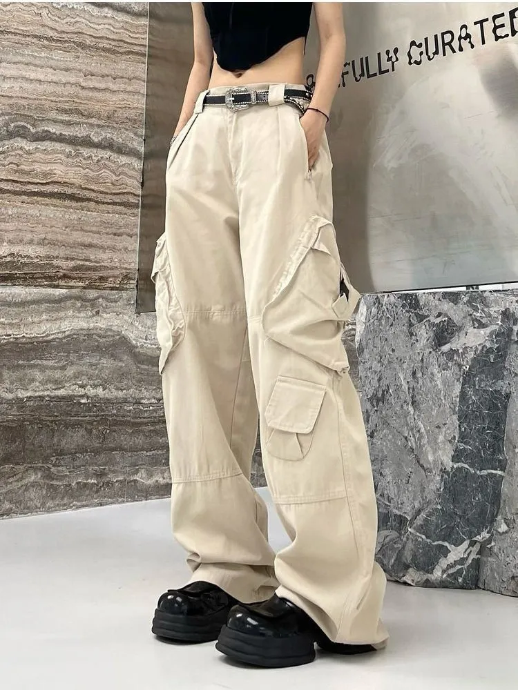 Kvinnors byxor capris qweek y2k khaki last fallskärmsbyxor kvinnor harajuku koreanska mode överdimensionerade grå bredbenbyxor kvinnliga 90 -tal retro taktisk 230309