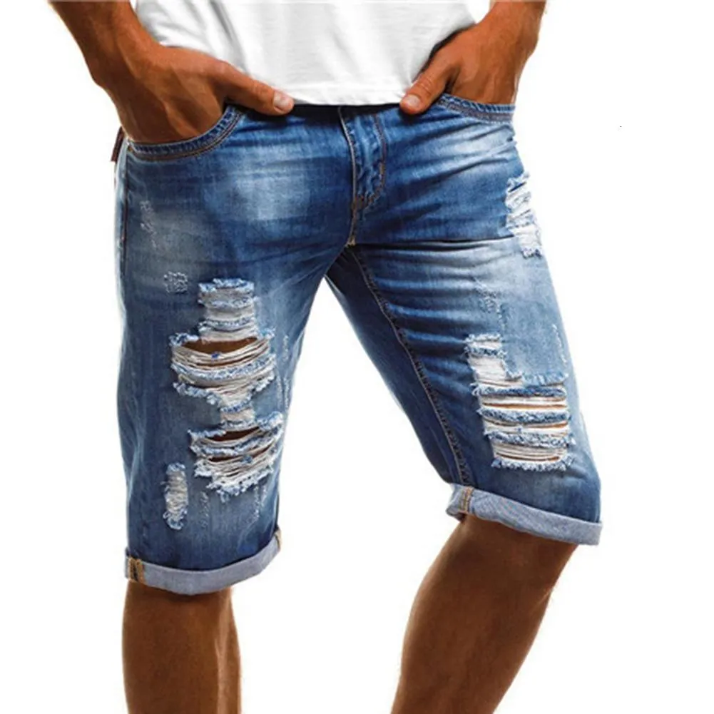 Men's Shorts Jeans Fashion Plus Size Vintage Summer Ripped Turn Up Cuff Fifth Pants Denim 230308