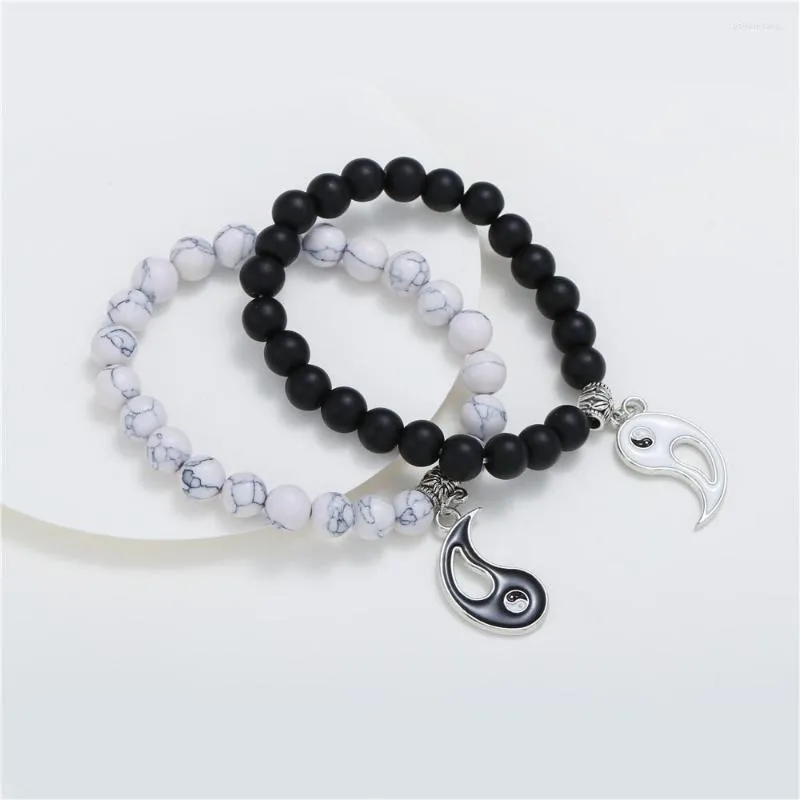 Braccialetti con ciondoli 2 pezzi / set Perline in pietra naturale Bracciale Yoga per donna Uomo Amanti Distanza Magnete Coppia Tai Chi Amicizia Gioielli