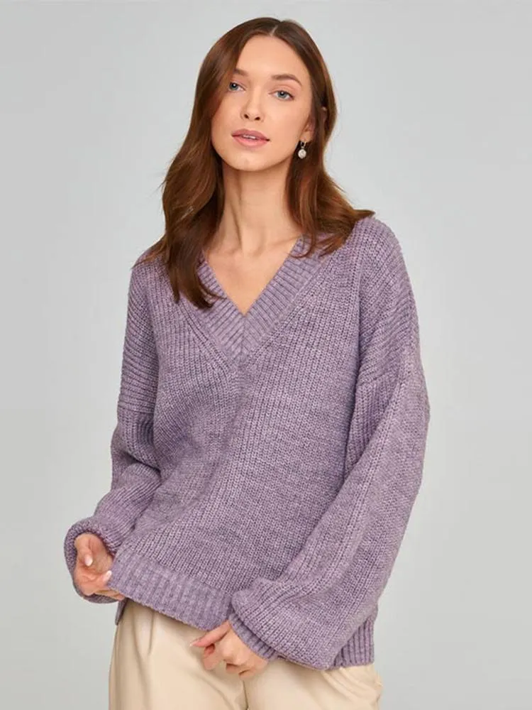 Women's Soft Knit V-Neck Pullover Sweater – Fitted Or Loose Casual Style | USA Stock, Sizes S/M/L