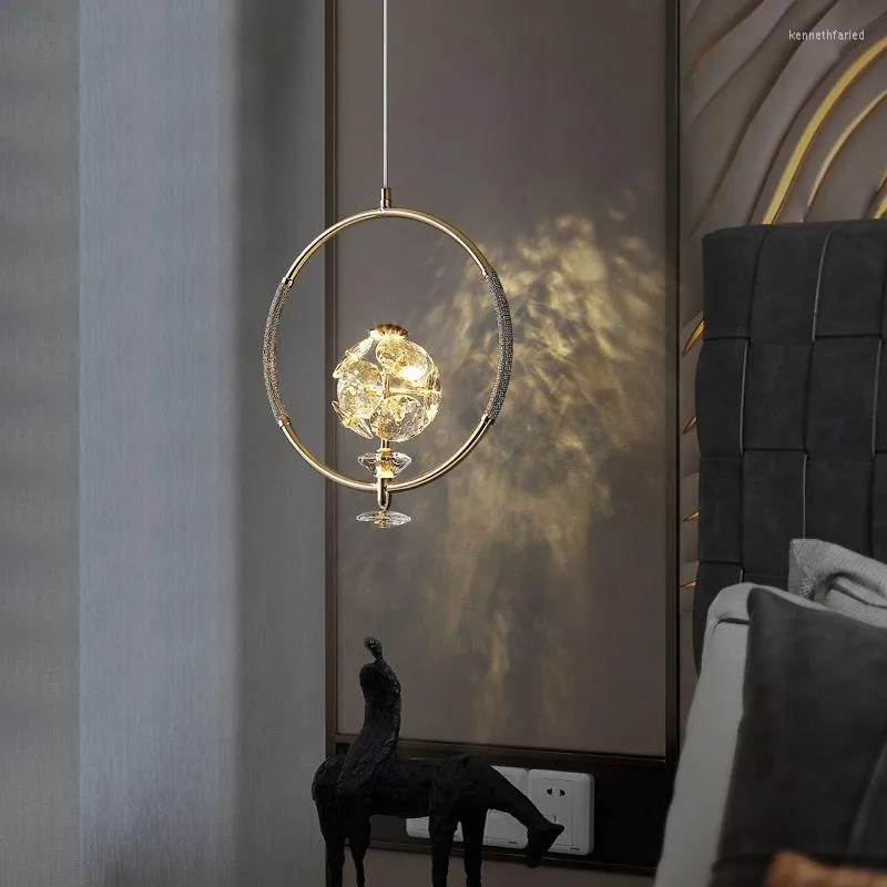 Lampes suspendues lumière luxe petit lustre cristal chevet pour chambre à coucher