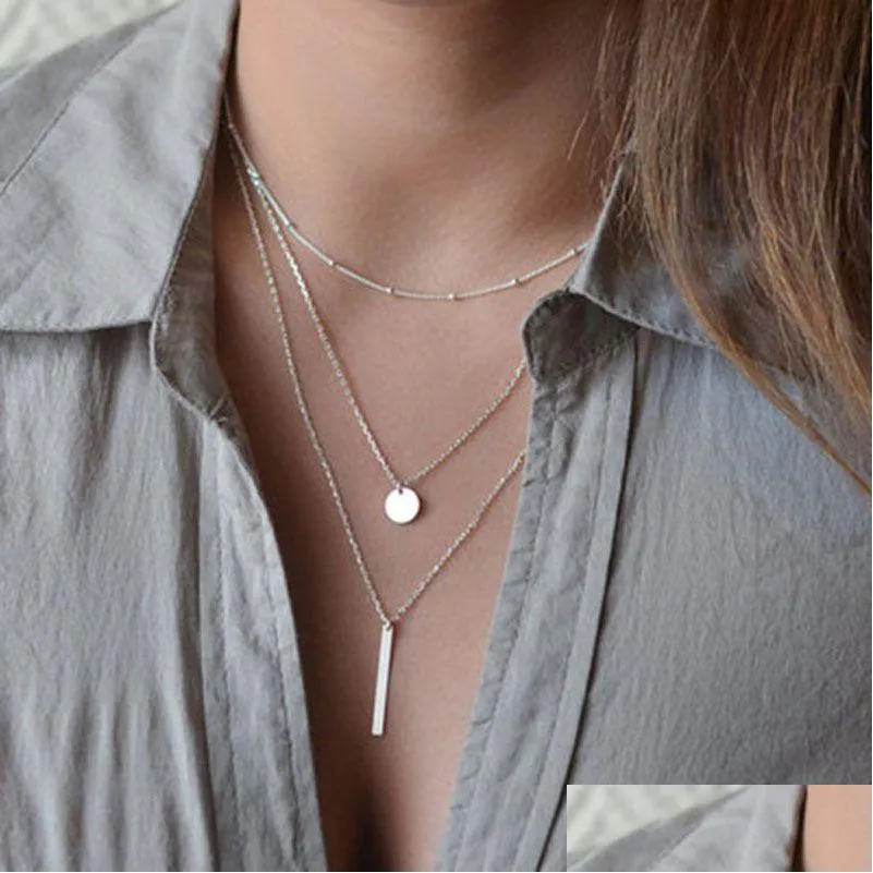 Collane con ciondolo gioielli Nuovo 925 Sterling Sier Mti Strato Collana girocollo Rotondo Pendenti lunghi Regalo per le donne Accessori pregiati Nk115 A Dhoms