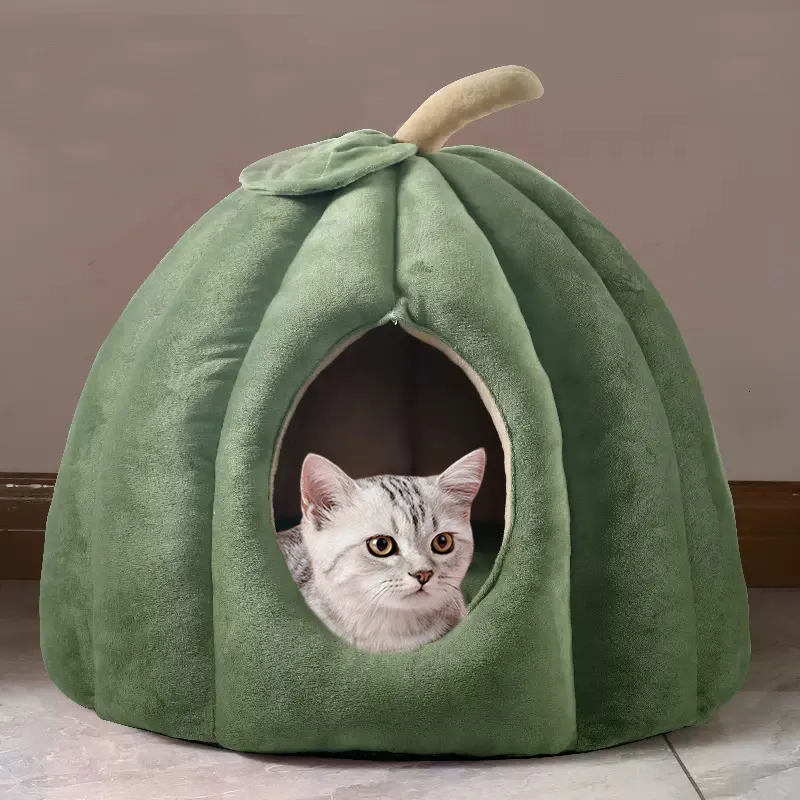 Cat Beds Furniture Kennel Winter Warm Fully Enclosed Comfortable Sleeping House Pumpkin Nest Pet Bed Supplies 230309