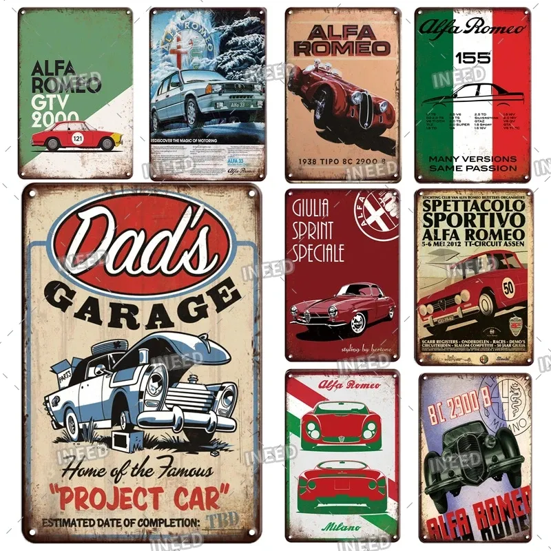 Rétro Alfa Métal Tin Sign Vintage Plaque De Voiture Plaque Murale Signe Papa's Garage Man Cave Décoration Pour Pub Bar Home Art Mur Decor30X20cm W03