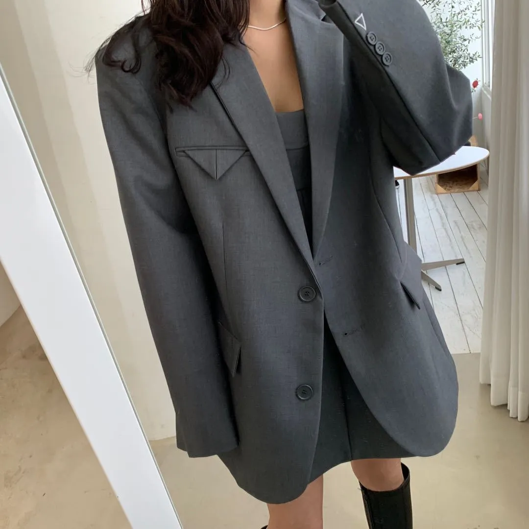 Women's Suits Blazers RZIV Spring and autumn high quality stylish women's solid color oversize big loose blazer coat 230309