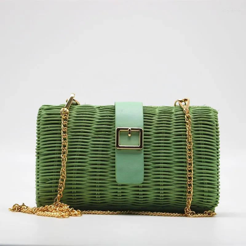 Evening Bags Brands Box Rattan Crossbody For Women Desiger Chain Wicker Woven Shoulder Bag Summer Beach Straw Lady Small Purses 2023