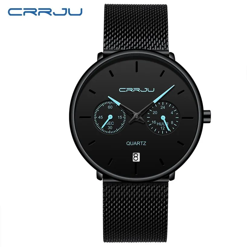 남성 디자이너 시계 Crrju Full Steel Casual Waterproof Watch Man Sport Quartz Watch 남자 드레스 캘린더 시계 relogio 288g