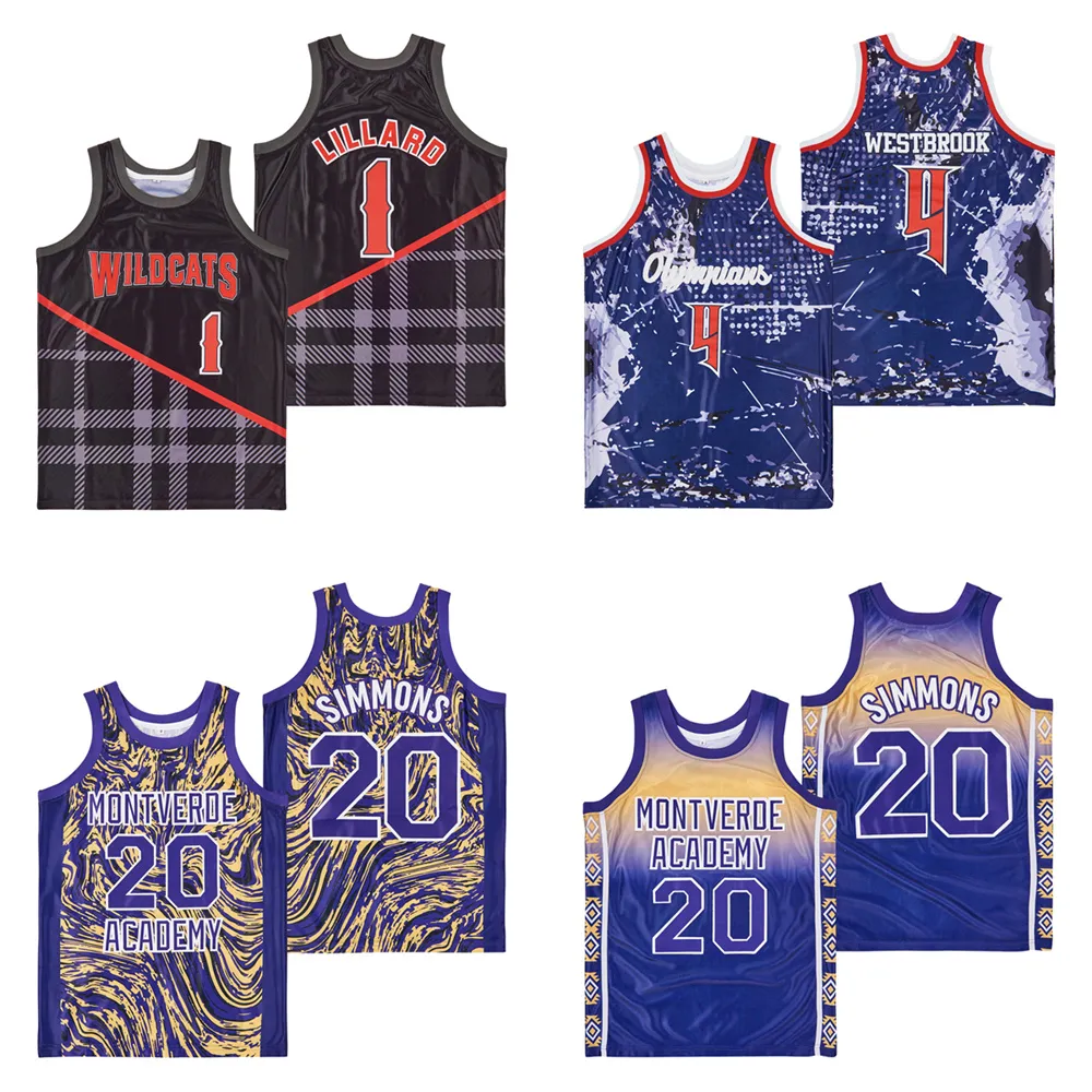 Movie 1 Damian Lillard High School Basketball Jerseys 4 Russell Westbrook Navy Alternate 20 Ben Simmons Marble Jersey