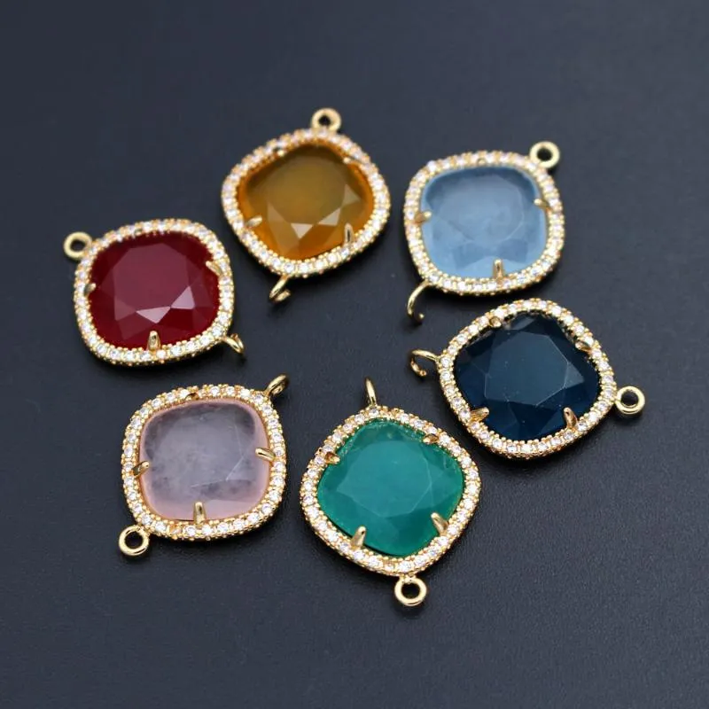 Anhänger Halsketten 10 stücke Trendy Facettierte Quadrat Stein Doppel Loch Anschlüsse CZ Gepflasterte Farbe Jade Charms Für DIY Ohrringe Machenanhänger