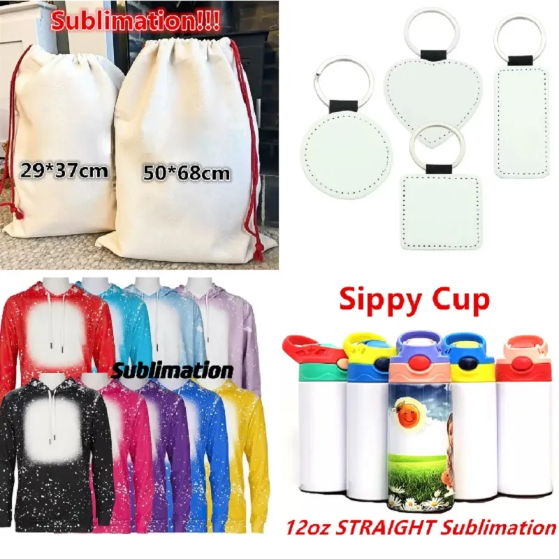 Sublimatie sleutelhanger blank pu lederen sleutelhanger transfer printen sleutelhanger enkelzijdig Santa Sacks Trekkoord Tas Acryl Potlood Sleutelhanger Bleach Shirt Sippy Cups