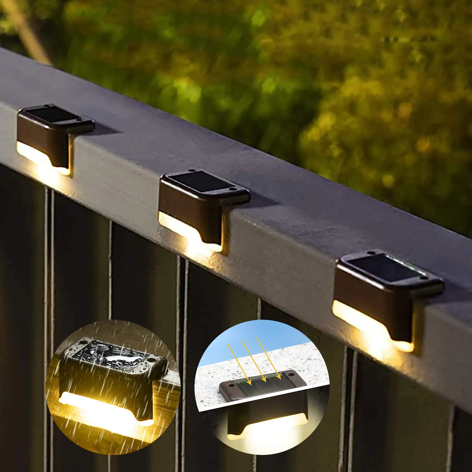 Lot de 4 lampes solaires pour terrasse, lampes solaires LED étanches pour balustrade, escalier, clôture, cour, patio et chemin D5.0