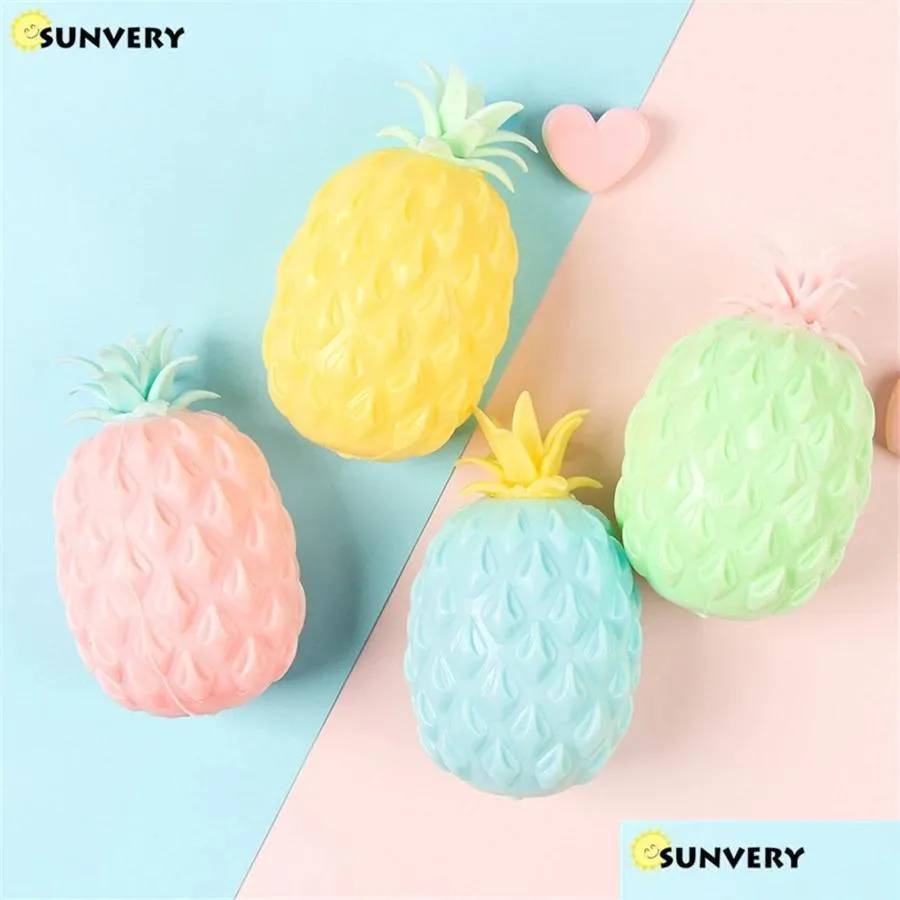 Decompressiespeelgoed 8x5cm Colorf ananas Fruit Mesh Squishy Anti Balls Squeeze Toys Angst Venting cadeau voor kinderen W1584 Drop Lever Dhdwy