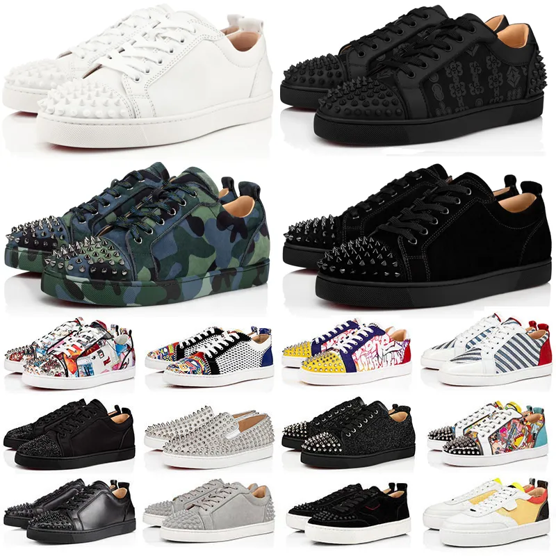 Designer Chaussures Habillées Basses Chaussures Décontractées Baskets Noir Blanc Camo Vert Paillettes Gris Rose Rouge Cuir Verni Daim Hommes Spikes Baskets Chaussure De Sport Sneaker Avec Boîte