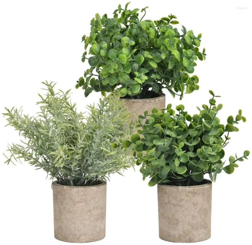 Decorative Flowers Mini Potted Plants Artificial Eucalyptus Boxwood Rosemary Greenery In Pots Faux Herbs Small Houseplants 8.3"-9"