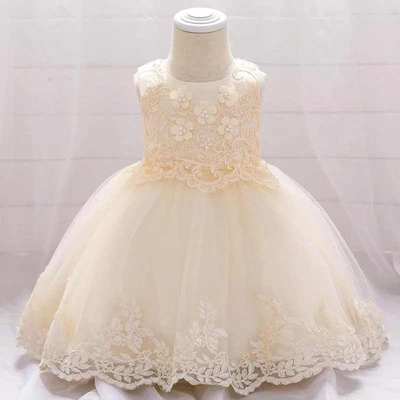 Vestidos de menina 2023 vestido de criança pérola bordada para bebês renda a princesa lavagem