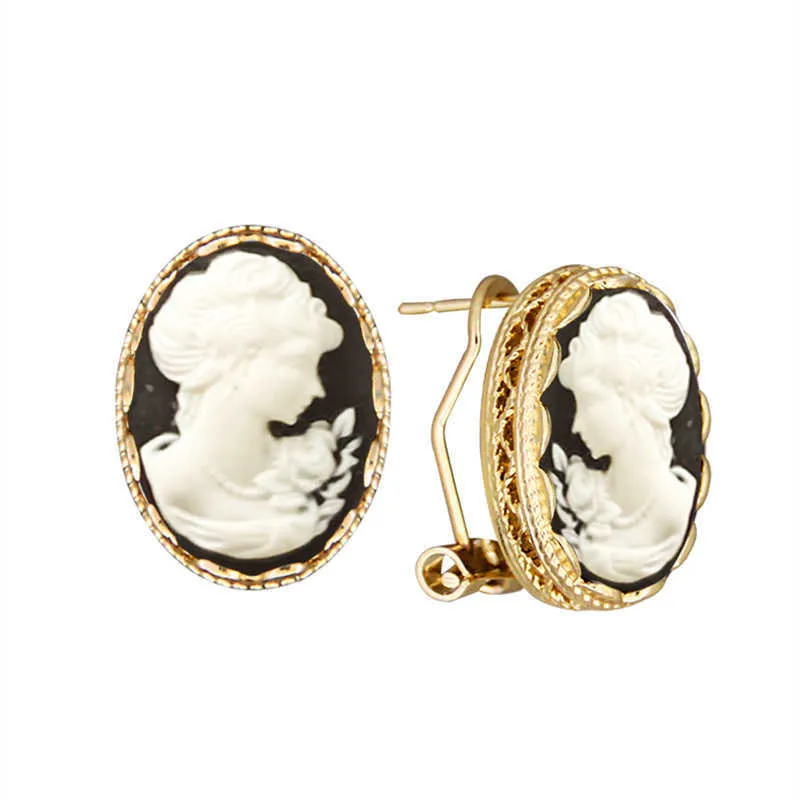 Charm 6 Colors Oval Lady Queen Cameo D أقراط للنساء الذهبي اللون الوردي الأزرق الرمادي المجوهرات المجوهرات L230309