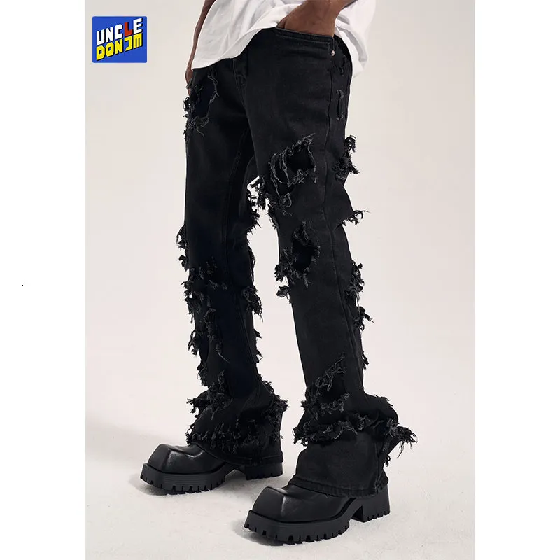 Jeans masculinos Dano Y2K Jeans preto Ripped Gothic Flare Men Skinny Men Wear Cargo Destruir Roupas 230309