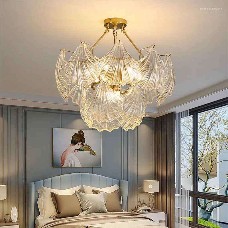Żyrandole postmodernistyczne proste lekki luksusowy żyrandol lampa salonu retro z kutego żelaza szklana skorupa krystaliczna jadalnia sypialnia