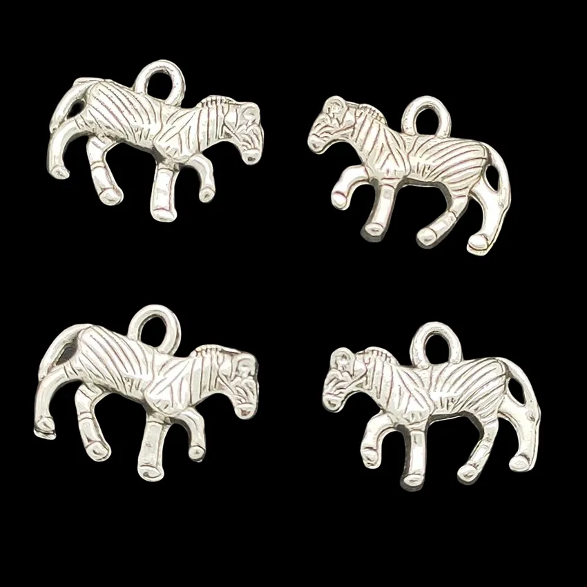 Wholesale 200pcs Zebra Alloy Charms Pendant Retro Jewelry Making DIY Keychain Ancient Silver Pendant For Bracelet Earrings 12x15mm DH0515