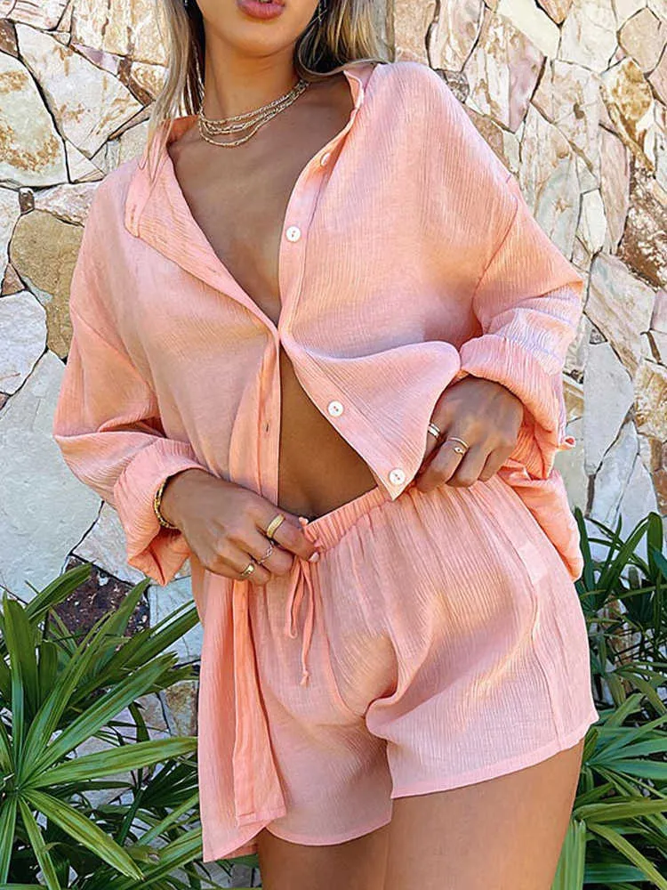 Survêtements pour femmes Casual Summer Women Two Pieces Set Lounge Wear O Neck Shirt Tops Et Shorts Loose Suit 2022 New Solid Streetwear Survêtements L230309