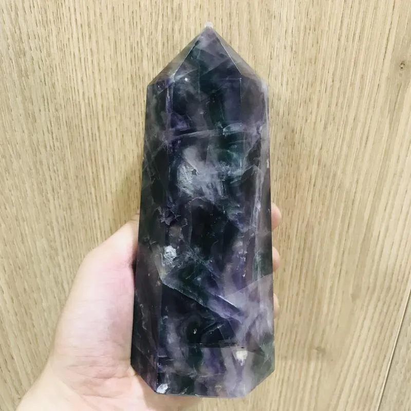 Decorative Figurines Natural Fluorite Column Seven Color Crystal Physical Therapy Stone For Women's Health Home Decoration Office