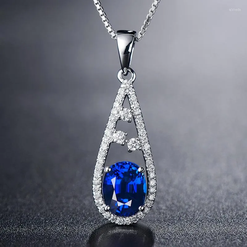 Chains European And American High-end Inlaid Zircon Water Drop Sapphire Color Jewelry Pendant Female Clavicle Chain