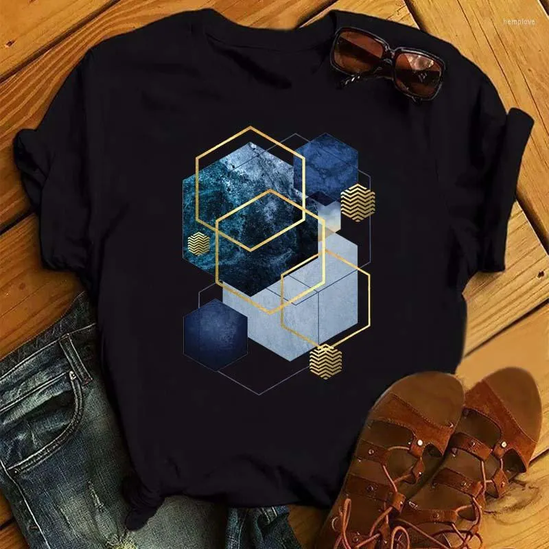 Kadın Tişörtleri Maycaur Harajuku Kadın Gömlek Güzel Geometri Baskı Üstleri Tee Kadın Siyah T-Shirt 90'lar Kızlar Sevimli Grafik