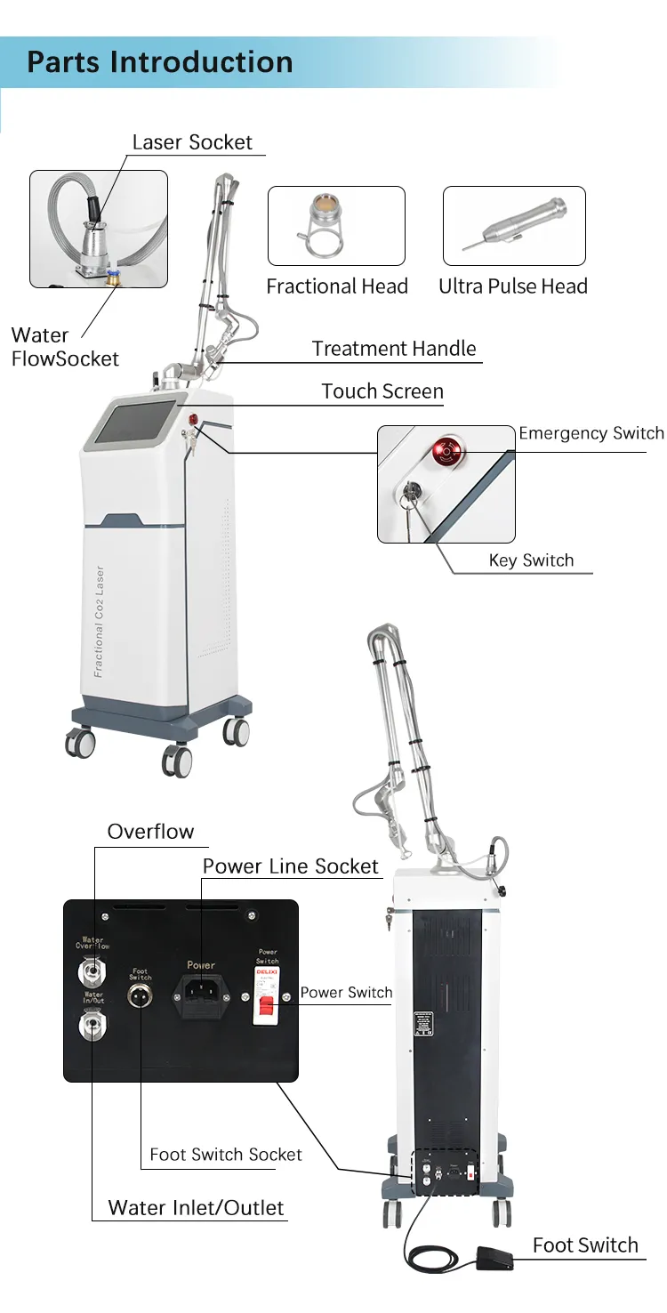 CO2 fractional laser machine skin rejuvenation 10600nm wavelength 60W mental rf tube strong energy