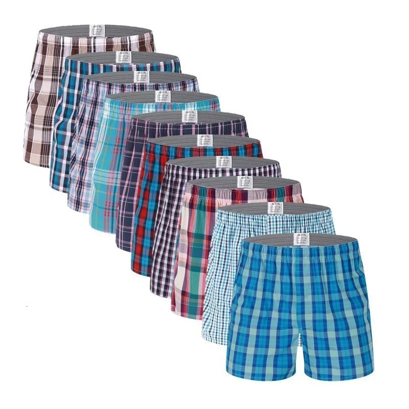 Underpants 10PcsLot Mens Underwear Boxers Shorts 100% Cotton Underwear Soft Plaid Boxer Male Panties Comfortable Breathable boxers mens 230310