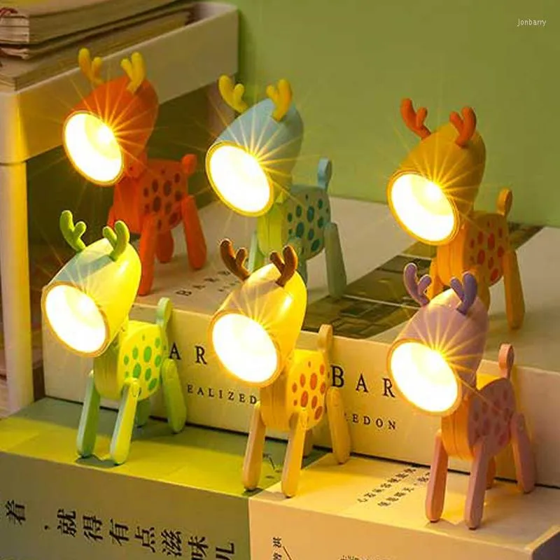 Lampy stołowe mini dioda LED Cute Deer Folbleble Desktop Ozdoba nocne DIY DZIECI DOCHODA SYPIALNIA Sypialnia