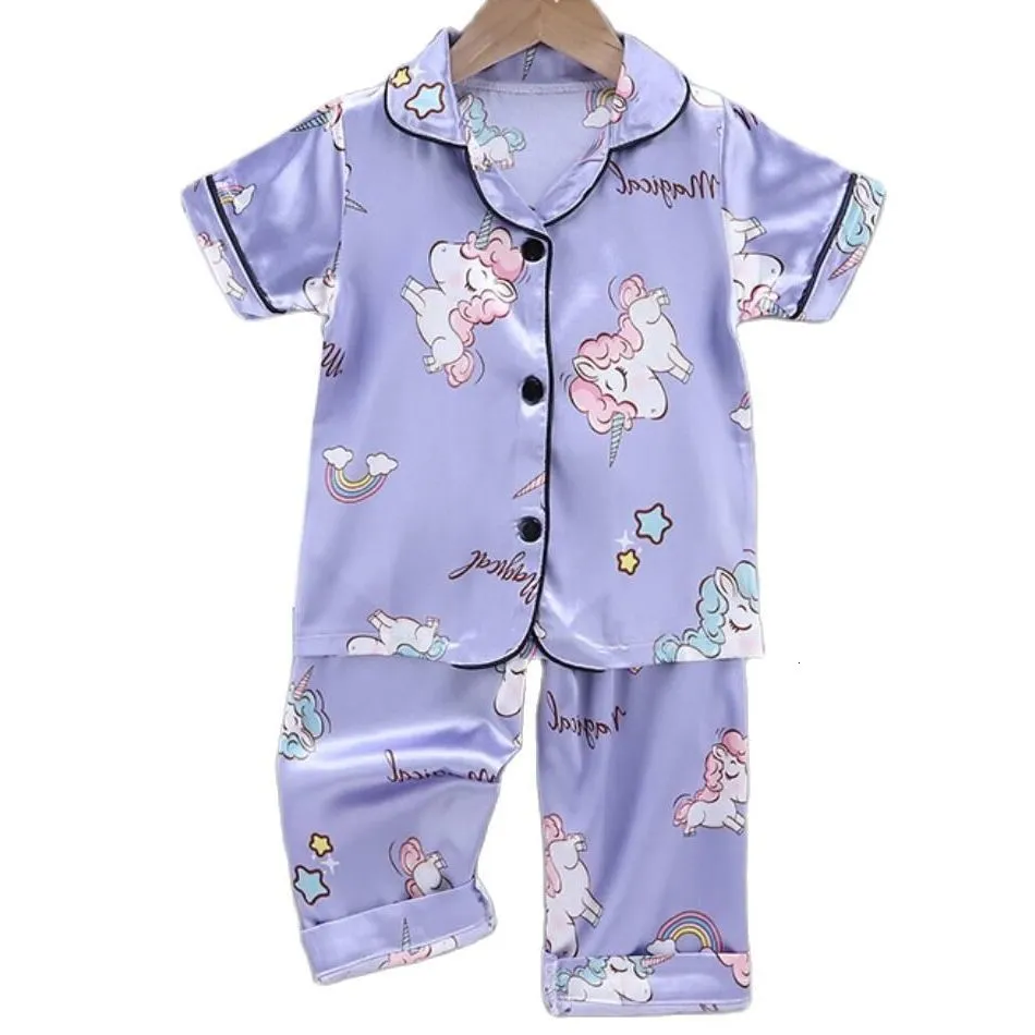 Pijama 1-10 yıl çocuk pijamaları set bebek takım elbise çocuk kıyafetleri yürümeye başlayan çocuk kızlar lce ipek karikatür tek boynuz