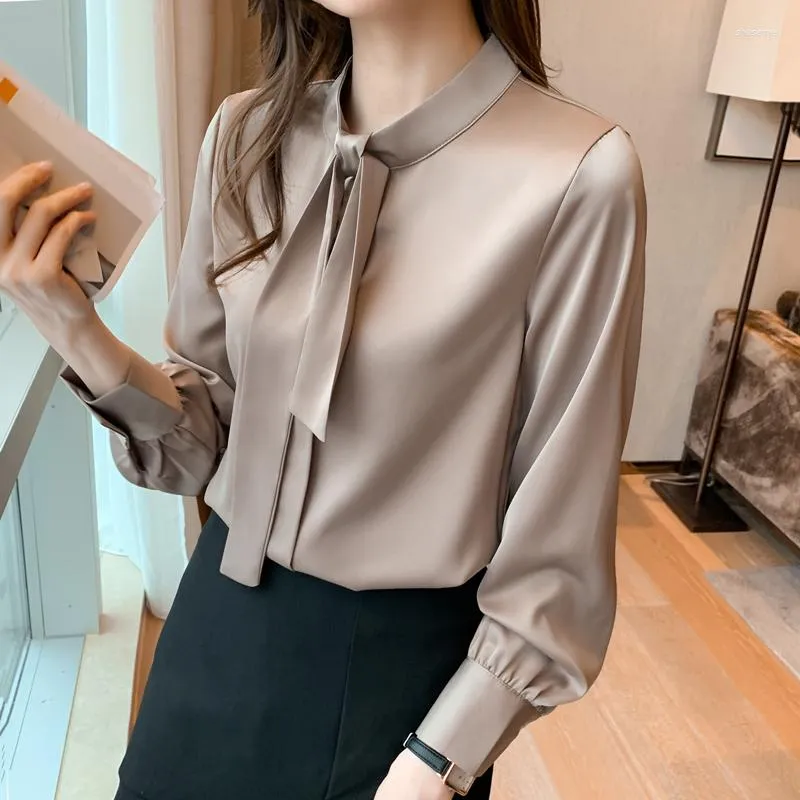 Blouses Femininas Para Mulheres Elegantes Camisa De Manga Comprida Blusa  2023 Spring Ribbon Feminino Topo Camisas De Cetim De Seda De Roupas  Femininas Sólidas De $96,85