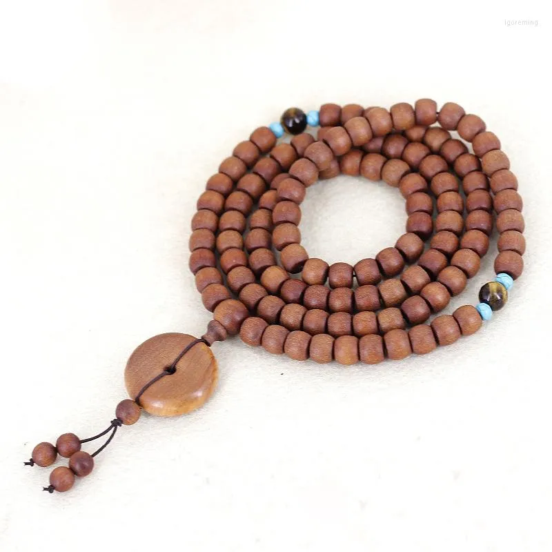 Strand Laoshan Natural Sandalwood Bracelets Rosary Bucket Beads Sweater Chain Necklace Hand String Tibetan Style Wood Jewelry Wholesale