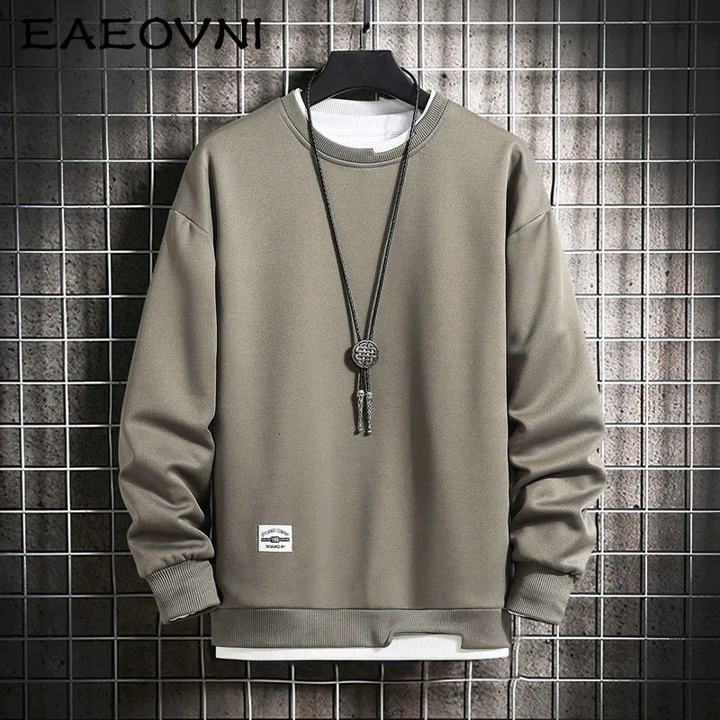 Mens Hoodies Sweatshirts Eaeovni 캐주얼 까마귀 남자 가짜 두 조각 멀티 컬러 Oneck Fashion Harajuku 스타일 남성 스웨트 셔츠 230310