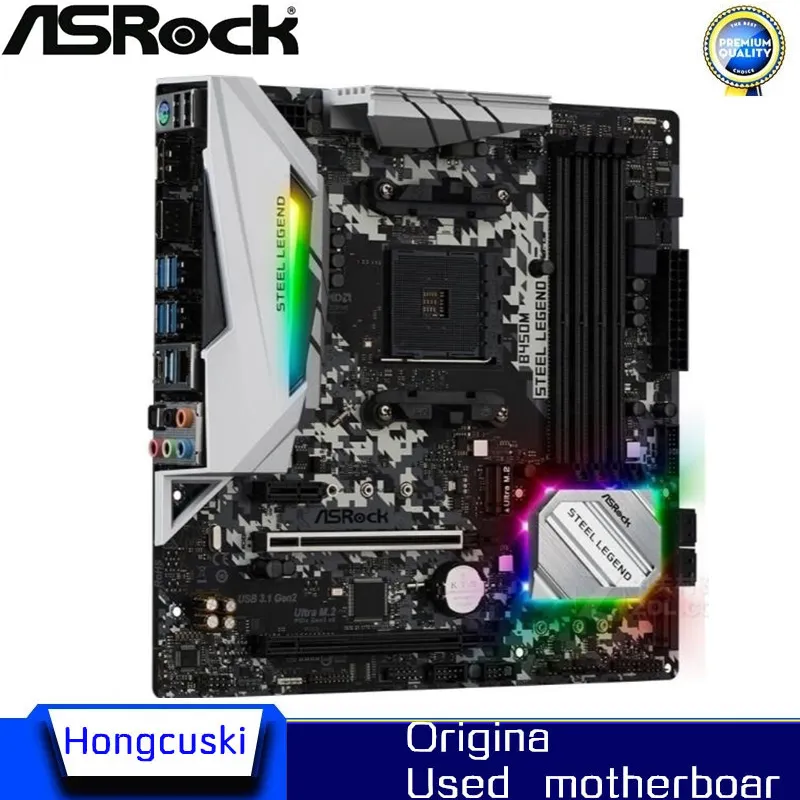 För ASROCK B450M STEEL LEGEND använde original Moderboard Socket AM4 DDR4 B450 Desktop Motherboard Support Ryzen 5600G 5900X