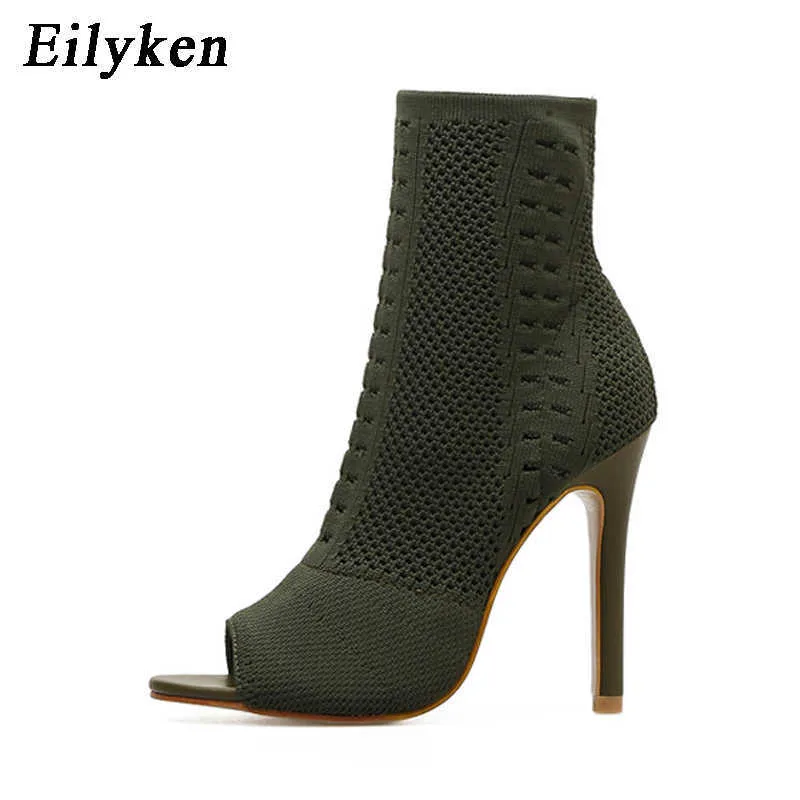 Sandal New Spring Design Ankle Boots Women Peep Toe Knitted Stretch Fabric Booties Sexy Cut Out Stilettos High Heels Shoes 230302