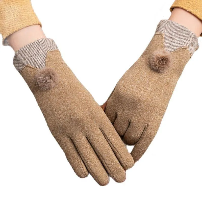 Fünf-Finger-Handschuhe, Herbst und Winter, für Damen, dünn, Fleece, nicht aufgebläht, warm halten, Touchscreen, Outdoor, Radfahren, Antrieb, Haarballen, elegante Elastizität, Sof