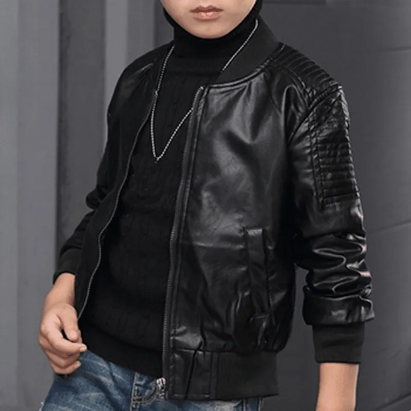 Jackets Boys Coats Autumn Winter Fashion Korean Children's Plus Velvet Warming Cotton PU Leather For 38Y Kids Outerwear fduh 230310