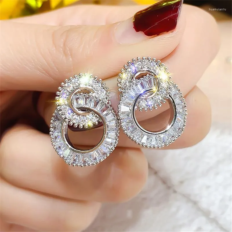 Stud Earrings For Women Real 925 Sterling Silver Luxury Fine Jewelry Cubic Zirconia Bridal Wedding Engagement Brincos