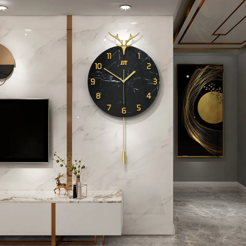 Horloges murales Nordique créatif tête de cerf horloge murale salon décoration de la maison Art montre murale mode Simple horloge murale à bascule 230310