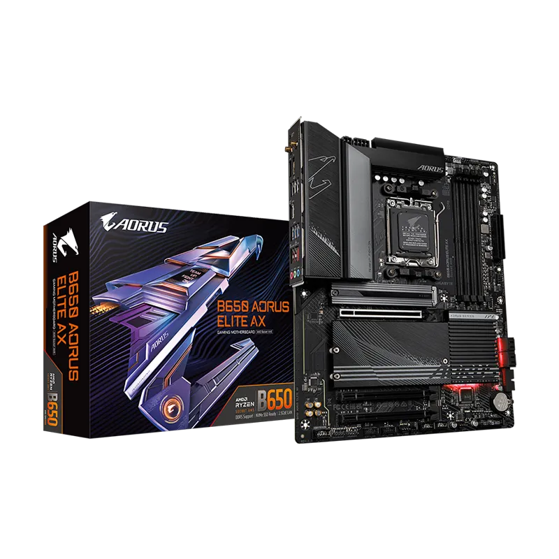 Gigabyte GA B650 AORUS Elite Ax AMD B650 DDR5 6600 (OC) MHZ M.2 USB3.2 128G Wi-Fi 6e Socket AM5 ATX Moderkort