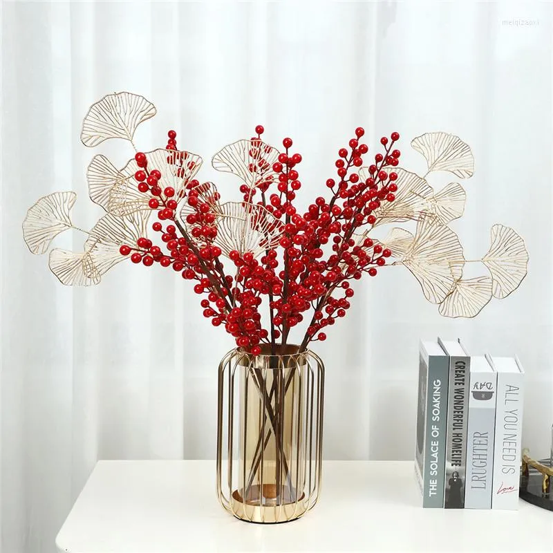 Fleurs décoratives Fleur Artificielle Berry Rouge Faux Plantes Année Festive Fête Fournitures Décorations Pour La Maison Bureau Chambre Décorer DIY Mariage