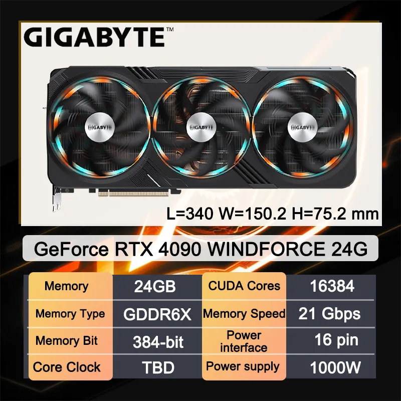 Gigabyte GeForce RTX 4090 Gaming OC 24G GDDR6X Graphics RTX 4090 GPU 384Bit PCI Express 4.0 16X NVIDIA RTX 4090 Videokaart Nieuw