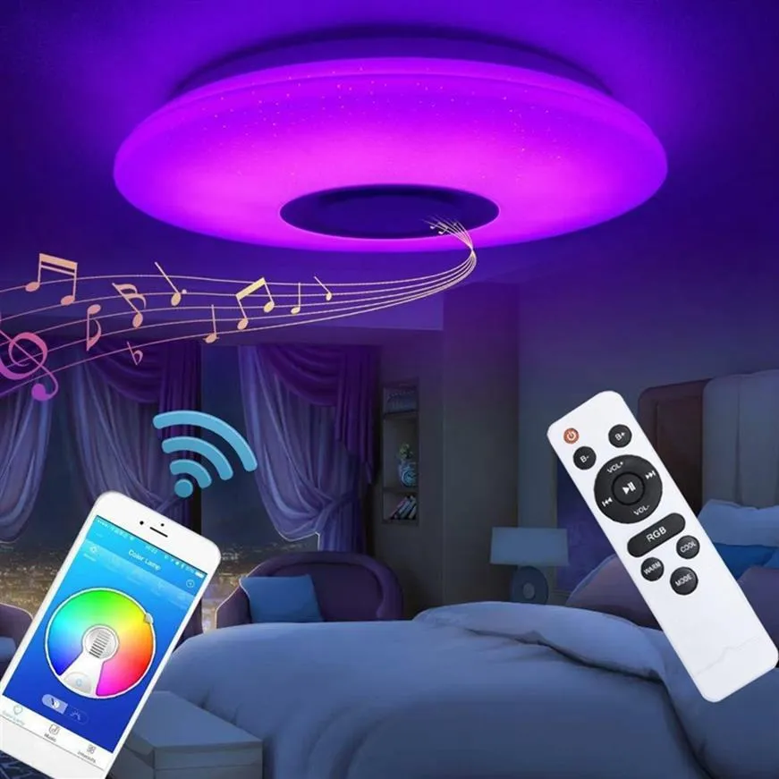 60 ワット RGB 凹型設置円形スターライト音楽 LED シーリングライト Bluetooth スピーカー調光可能な色変更ランプ 280I