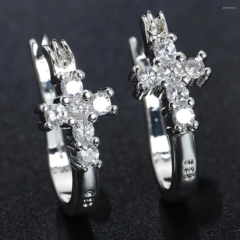 Hoopörhängen 925 Sterling Silver Zircon Crosses For Women Small Wedding Party Fashion Jewelry Kvinna 2023 Jul