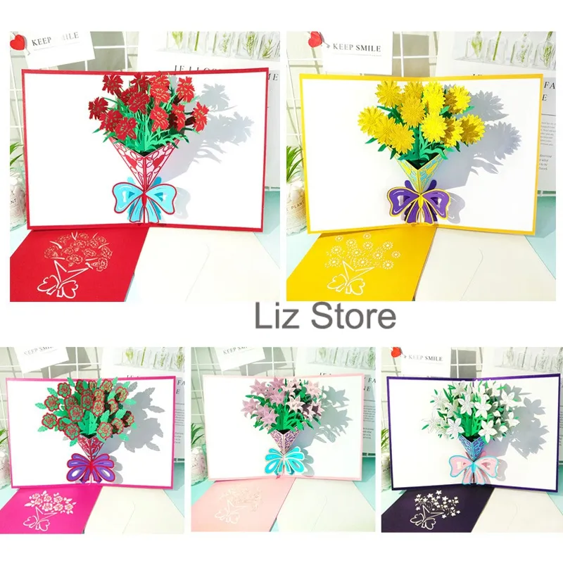 Mothers Day gratulationskort 3D Pop Up Rose Carnation Thanksgiving gratulationskort Birthday Valentine's Day Wedding Flower Card Th0887